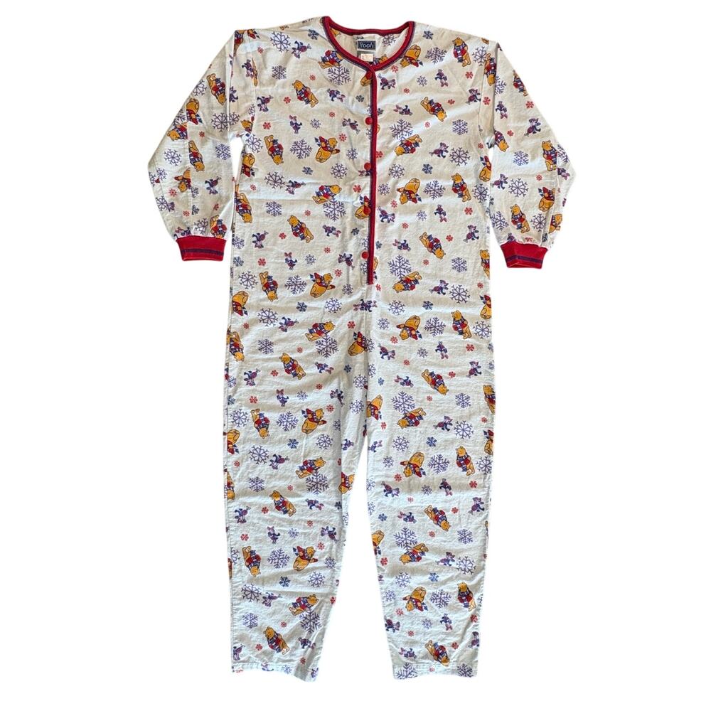 VTG 1990s Disney Winnie the Pooh & Piglet snowflake adult Men S pajama romper